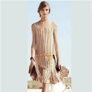 Tory Burch Runway ADORA SHORE KHAKI MARIN STRIPE Silk Dress Size 10